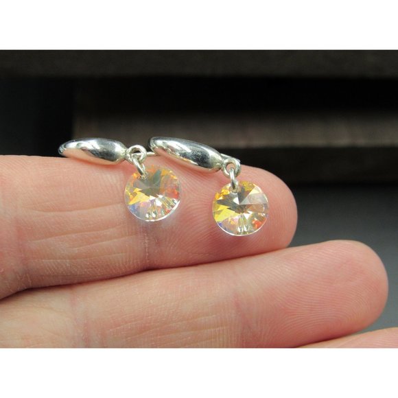 Sterling Silver Cute Small Colorful Round Crystals Earrings - Picture 2 of 4